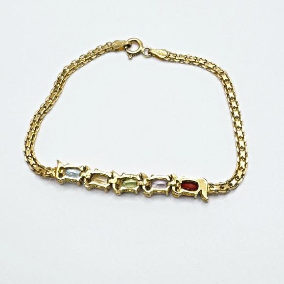 DBJ Gold Over 925 Sterling Silver Bracelet Multi Gemstone 7.5" Signed Rainbow - Picture 3 of 9